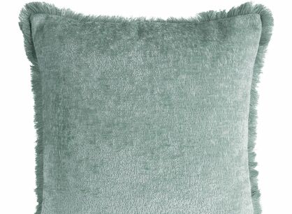 Poszewka dekoracyjna 45x45 ADIA szałwiowa z szenili z subtelnymi frędzlami
