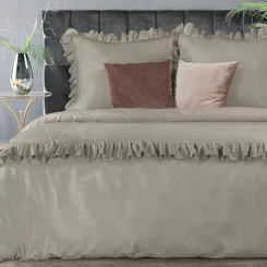 Pościel z makosatyny 160x200 VENUS 1G kawowa jednokolorowa z falbanką Premium