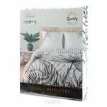 Pościel z makosatyny 220x200 PALOMA biała czarna wzór egzotycznych liści dwustronna Premium - 2