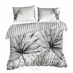 Pościel z makosatyny 220x200 PALOMA biała czarna wzór egzotycznych liści dwustronna Premium - 3