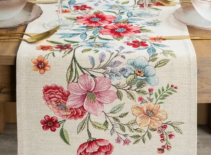 Bieżnik gobelinowy 40x100 1413 naturalny z nadrukiem kolorowych kwiatów