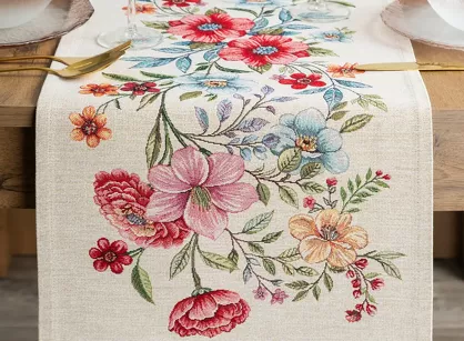 Bieżnik gobelinowy 40x100 1413 naturalny z nadrukiem kolorowych kwiatów