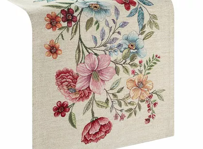 Bieżnik gobelinowy 40x100 1413 naturalny z nadrukiem kolorowych kwiatów