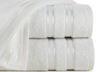 Ręcznik bawełniany 30x50 MANOLA biały z żakardową połyskującą bordiurą w paski