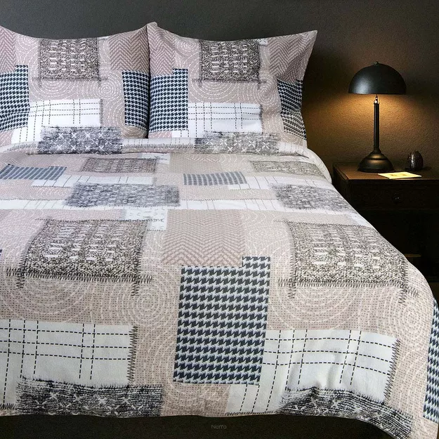 Pościel flanelowa 180x200 31511/1 beżowa patchworkowy wzór