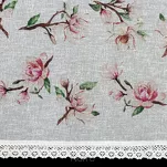 Zazdrostka gotowa w tunelu 150x30 ARI biała z etaminy zdobiona koronką z nadrukiem kwiatów magnolii - 4