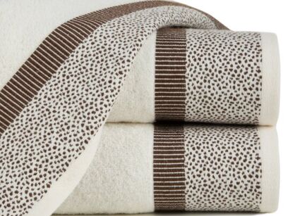 Ręcznik bawełniany 70x140 MARIT kremowy z kontrastową bordiurą w drobny żakardowy wzór