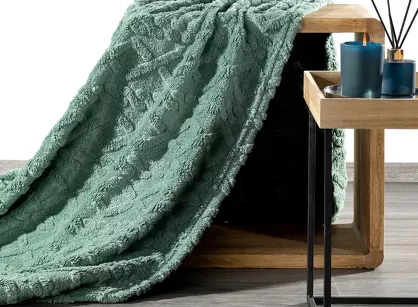 Koc 200x220 WARKOCZ miętowy z ozdobnym plecionym warkoczem Design 91