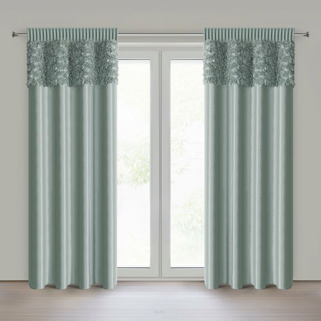 Zasłona na taśmie 140x270 ROSES 13 Eva Minge welwetowa miętowa z pasem róż 3D