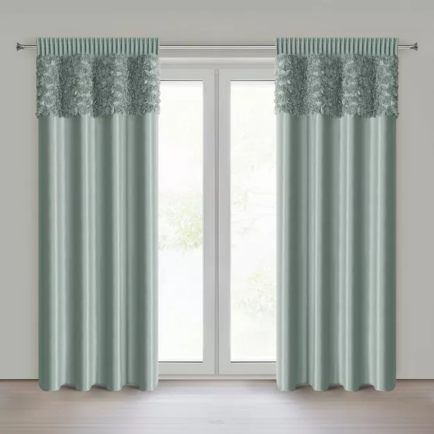 Zasłona na taśmie 140x270 ROSES 13 Eva Minge welwetowa miętowa z pasem róż 3D