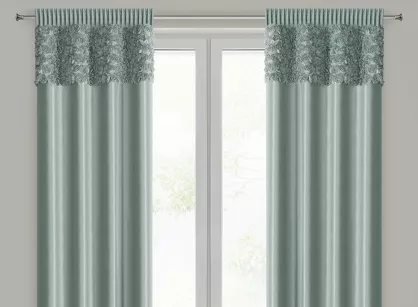 Zasłona na taśmie 140x270 ROSES 13 Eva Minge welwetowa miętowa z pasem róż 3D