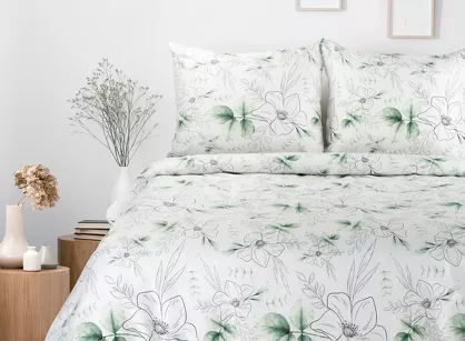 Pościel satynowa 220x200 SPRING 28 biała z delikatnym nadrukiem botanicznym z kolekcji Classic