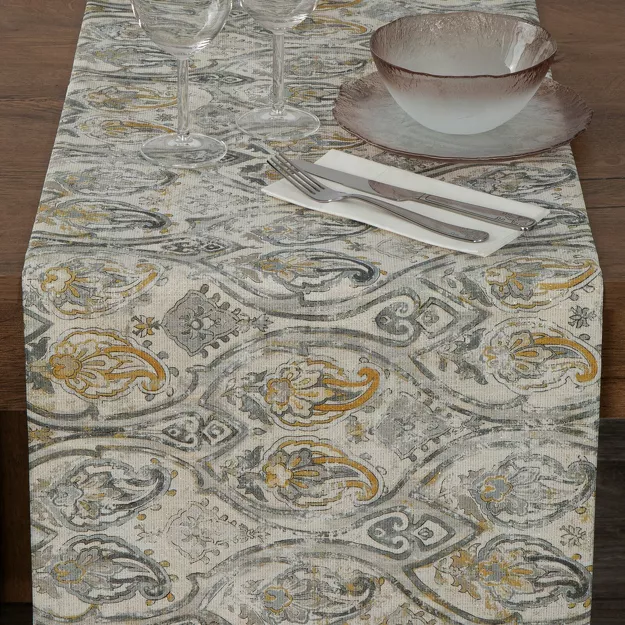 Bieżnik gobelinowy 40x140 BOCONO musztardowy styl barokowy z nicią metaliczną