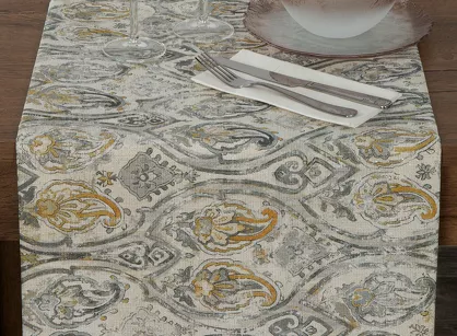 Bieżnik gobelinowy 40x140 BOCONO musztardowy styl barokowy z nicią metaliczną