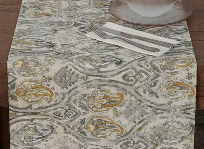 Bieżnik gobelinowy 40x140 BOCONO musztardowy styl barokowy z nicią metaliczną