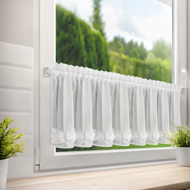 Zazdrostka w tunelu 150x40 ROSES 10 biała Eva Minge z szyfonu z pasem róż 3D