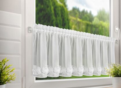 Zazdrostka w tunelu 150x40 ROSES 10 biała Eva Minge z szyfonu z pasem róż 3D