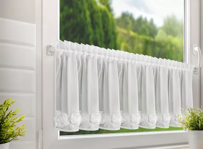 Zazdrostka w tunelu 150x40 ROSES 10 biała Eva Minge z szyfonu z pasem róż 3D