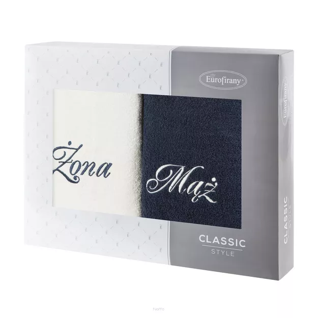 Komplet ręczników 2x70x140 MĄŻ ŻONA białe granatowe