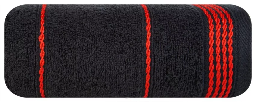 Ręcznik 50x90 MIRA czarny zdobiony bordiurą w pasy 500 g/m2
