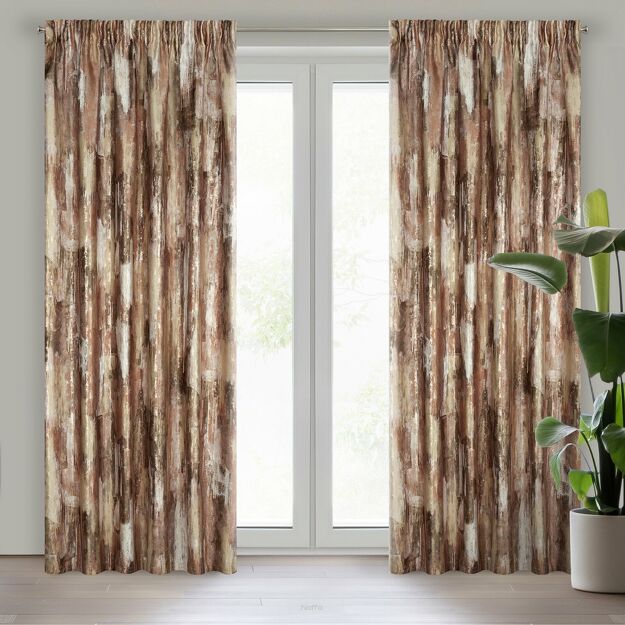 Zasłona na taśmie 140x270 ELLA welwetowa ceglana z metalicznym nadrukiem