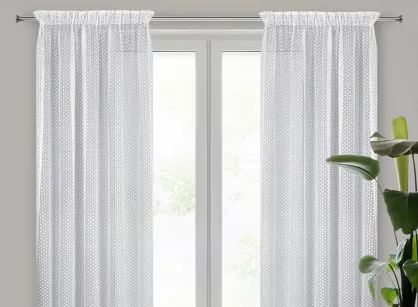 Firana na taśmie 140x270 ALAYA biała z wzorem geometrycznym i transparentną nicią