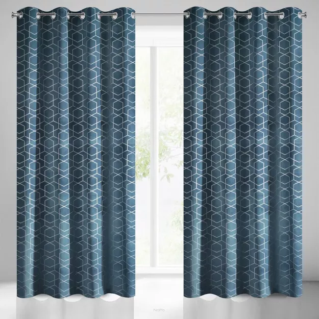 Zasłona na przelotkach 135x250 MANDI welwetowa granatowa ze srebrnym nadrukiem