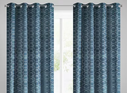 Zasłona na przelotkach 135x250 MANDI welwetowa granatowa ze srebrnym nadrukiem