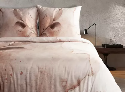 Pościel z makosatyny 160x200 ARLO Eva Minge kremowa pudrowy róż designerski wzór
