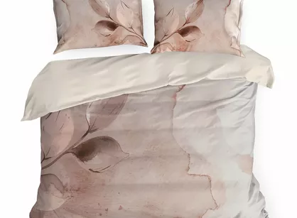 Pościel z makosatyny 160x200 ARLO Eva Minge kremowa pudrowy róż designerski wzór