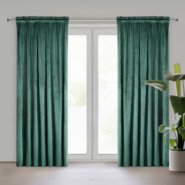 Zasłona na taśmie 140x300 PIERRE welwetowa ciemny turkus jednokolorowa