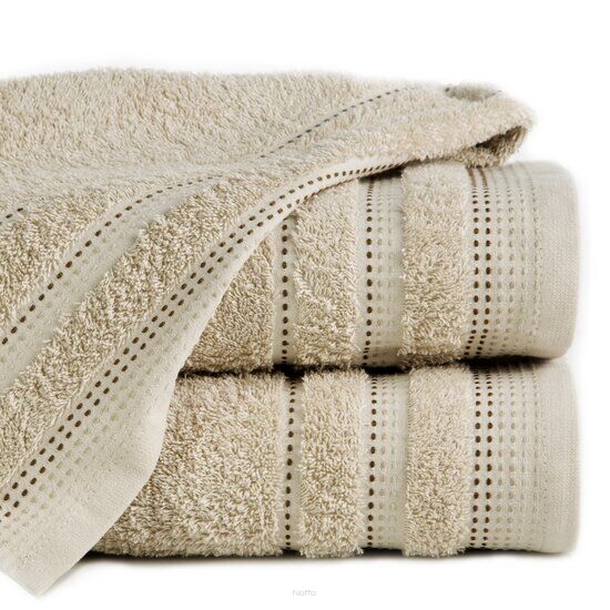Ręcznik bawełniany 50x90 POLA beżowy z kolorową bordiurą zakończoną stebnowaniem