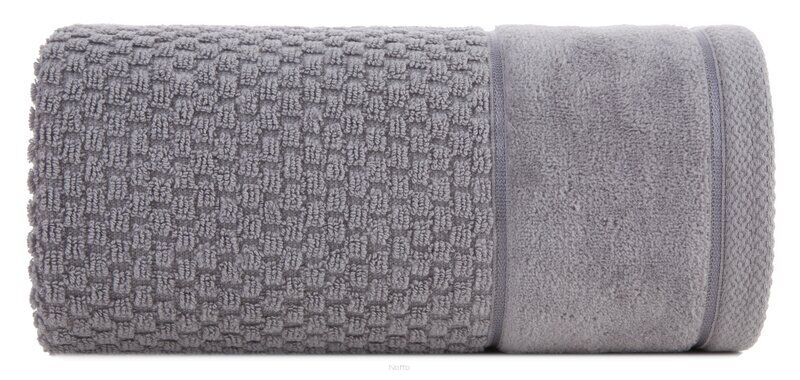 Ręcznik bawełniany 50x90 FRIDA srebrny z fakturą kosteczki i szeroką welurową bordiurą