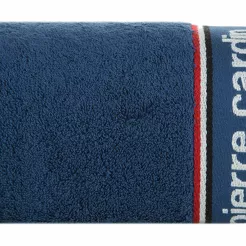 Ręcznik KARL 70x140 KARL Pierre Cardin granatowy zdobiony kontrastową bordiurą z napisami Pierre Cardin
