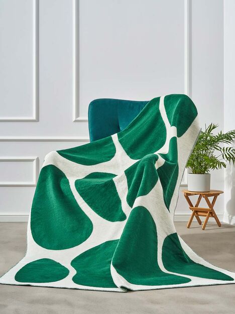 Koc bawełniany 150x200 2137-1 zielony kamyczki wykończony szydełkiem