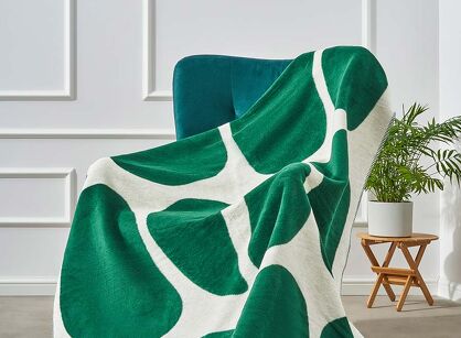 Koc bawełniany 150x200 2137-1 zielony kamyczki wykończony szydełkiem