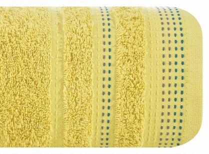 Ręcznik 70x140 POLA musztardowy z kolorową bordiurą zakończoną stebnowaniem 500 g/m2