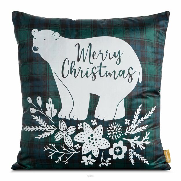 Poszewka świąteczna 60x60 CHERRY 5 welwetowa zielona biała w kratkę