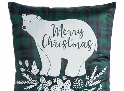 Poszewka świąteczna 60x60 CHERRY 5 welwetowa zielona biała w kratkę