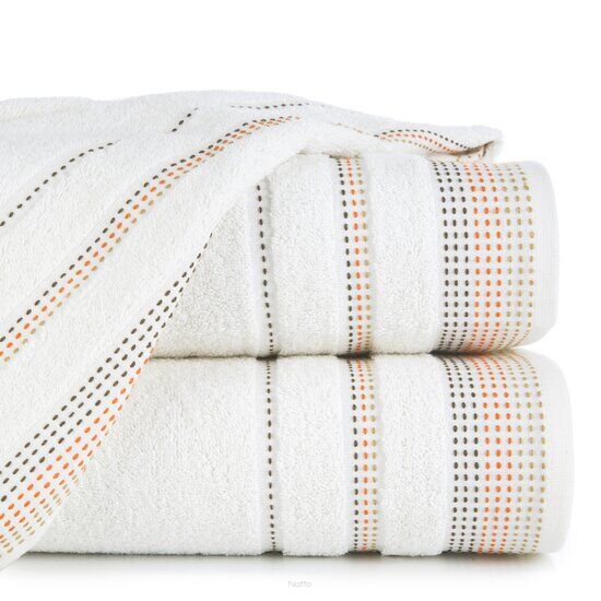 Ręcznik bawełniany 30x50 POLA kremowy z kolorową bordiurą zakończoną stebnowaniem