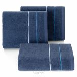 Ręcznik 50x90 SUZI granatowy z kontrastującą stebnowaną bordiurą w delikatne paseczki 500 g/m2 - 4