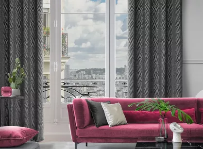 Zasłona gotowa na przelotkach 140x250 INGA welwetowa Pierre Cardin czarna z żakardowym geometrycznym wzorem