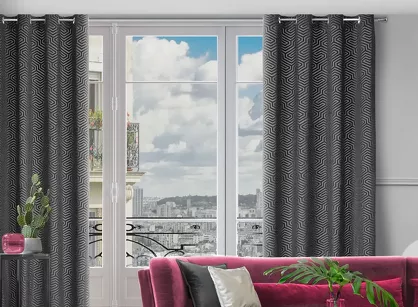 Zasłona na przelotkach 140x250 INGA welwetowa Pierre Cardin czarna z żakardowym geometrycznym wzorem