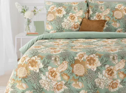 Pościel z mikrowłókna 220x200 HOME 2 miętowa z nadrukiem botanicznym