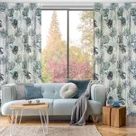 Firana na taśmie 140x270 MALTA granatowa ze srebrnym nadrukiem botanicznym - 10