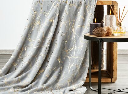 Koc 150x200 GLAMO stalowy ze złotym wzorem marmurkowym z kolekcji Design 91 
