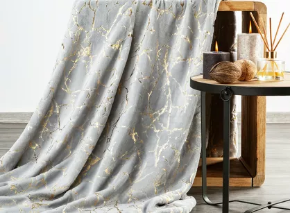 Koc 150x200 GLAMO stalowy ze złotym wzorem marmurkowym z kolekcji Design 91 