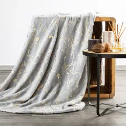 Koc 150x200 GLAMO stalowy ze złotym wzorem marmurkowym z kolekcji Design 91 