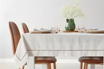 Bieżnik lniany 40x180 NATU 9 naturalny zdobiony szerokim mankietem z brązową lamówką - 4