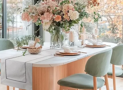 Bieżnik lniany 40x180 NATU 9 naturalny zdobiony szerokim mankietem z brązową lamówką